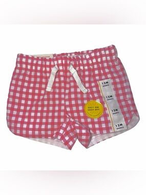 NWT Cat & Jack Baby Girl Gingham Shorts 12 Months Coral Pink Summer Picnic Play